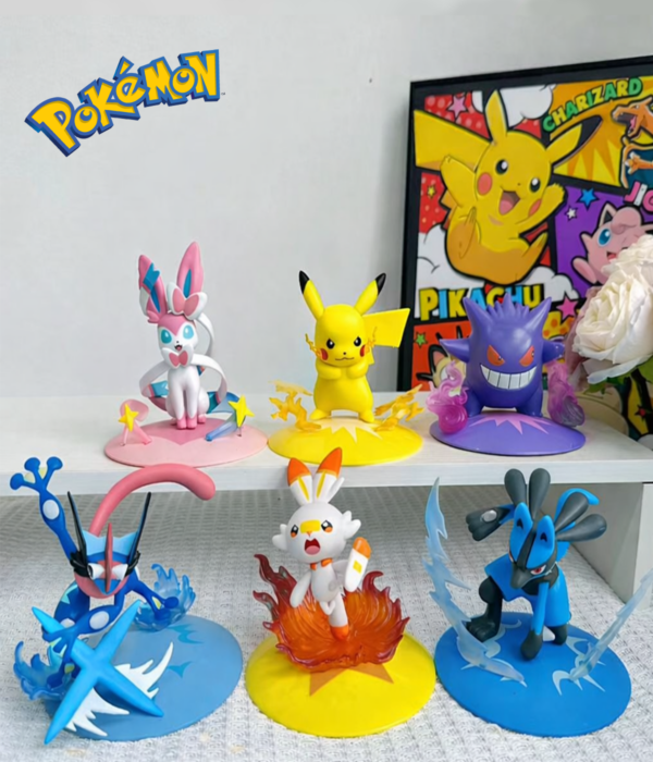 6pcs/Set Pokemon Gengar Lucario Pikachu Scorbunny Funism Toy Greninja Sylveon Gengar 13cm High Quality Boxed