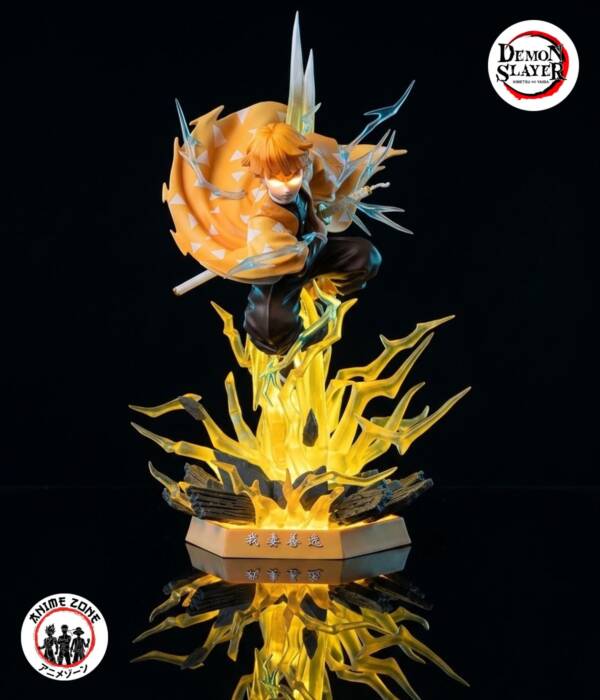 34cm Demon Slayer Agatsuma Zenitsu LED Light Action Figure Statue High Model