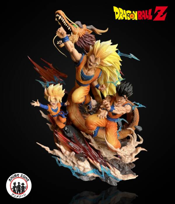28cm Dragon Ball Anime Figures Goku Gohan Super Saiyan Super 3 Shenron Father And Son Three People Model Statue